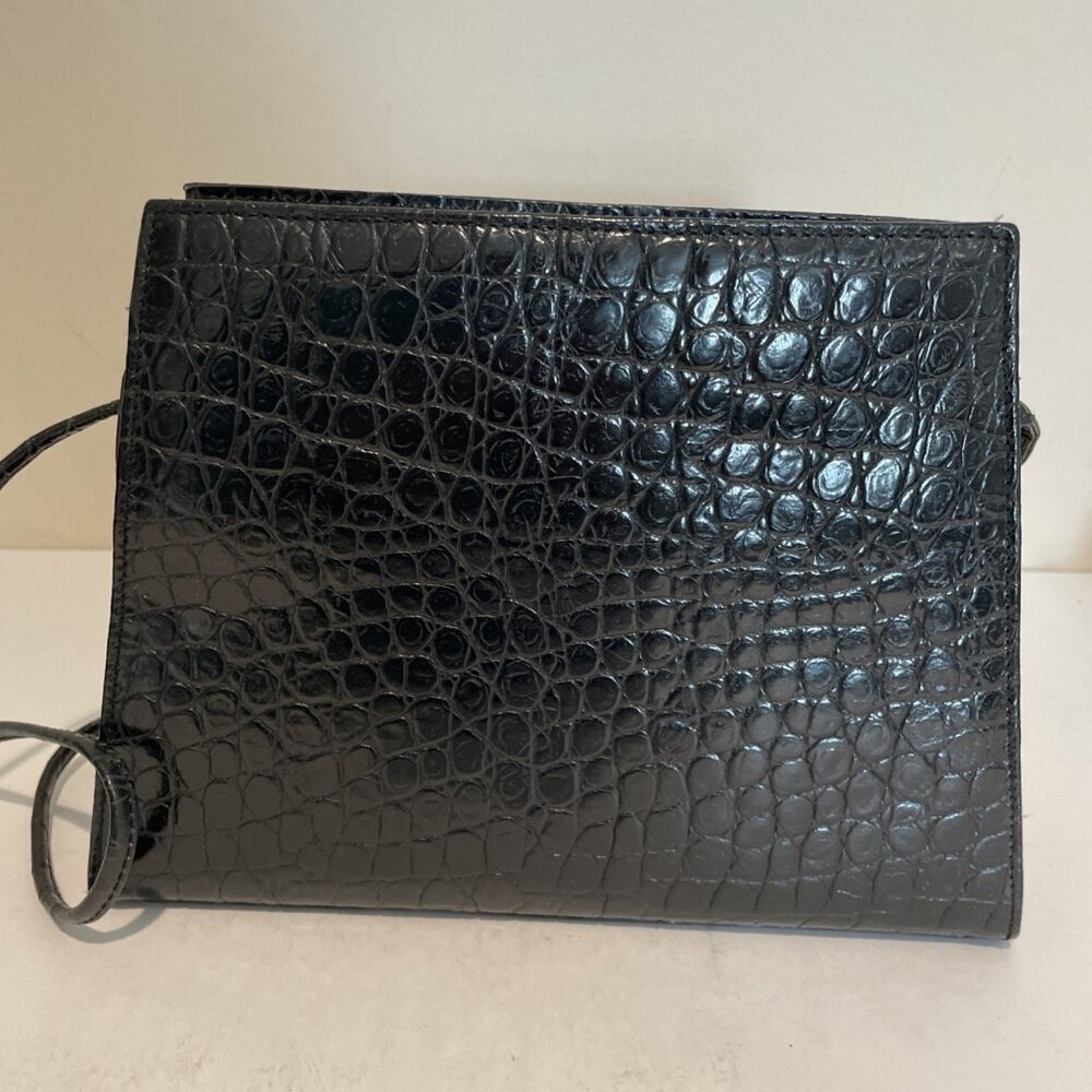 Vintage Albert Nipon Croc Embossed Leather Crossbody Bag Classic Old Money 80s - Picture 6 of 16